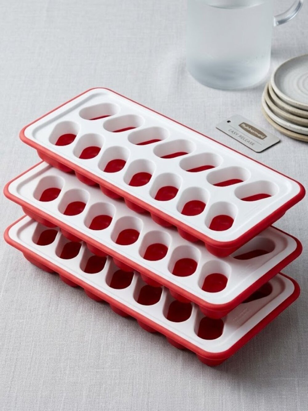 Lot of 3 Rubbermaid Easy Release Flexible Ice Cube Trays Red & White 6013371